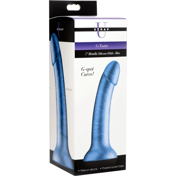 Strap U G-Tastic Silicone 7" G-Spot Dildo With Suction Cup Base - Metallic Blue