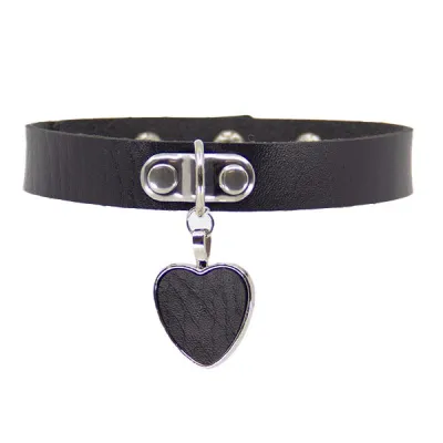 Love In Leather Black Faux Leather Heart Choker