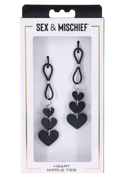 Sex & Mischief Heart Nipple Ties By Sportsheets - Black & Silver