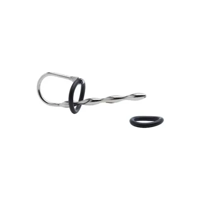 Kink Range Stainless Steel With Silicone Ring Beaded Penis Plug Silver black
