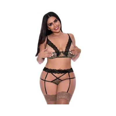 Magic Silk Purrrfect Balconette Bra Garter Panty Leopard Queen