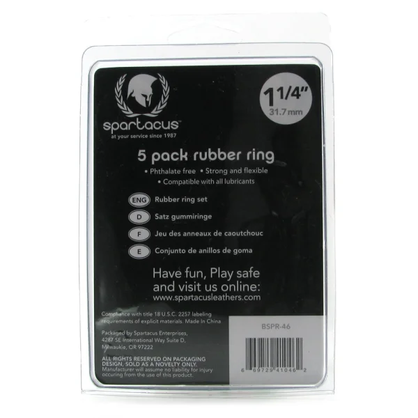 Spartacus 1.25" Rubber Cock Ring Set - Rainbow Pack of 5