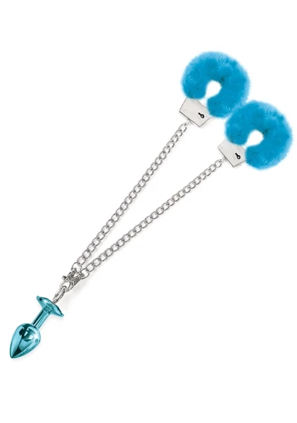 Nixie Metal Butt Plug and Furry Handcuff Set Blue