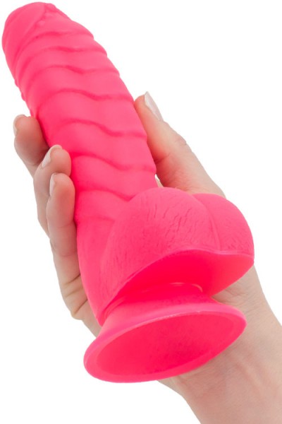BMS Ribbed 7" Pink Silicone Dildo with Suction Base