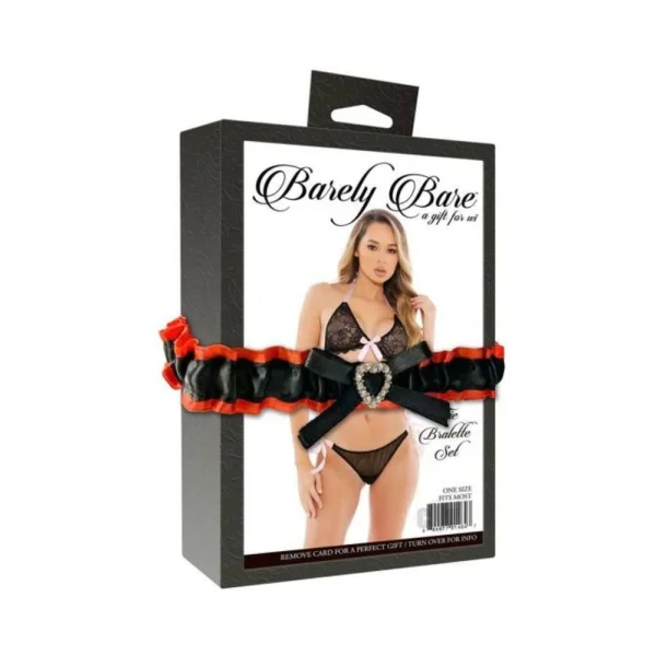 Barely Bare Ribbon Tie Bralette Set Black Os