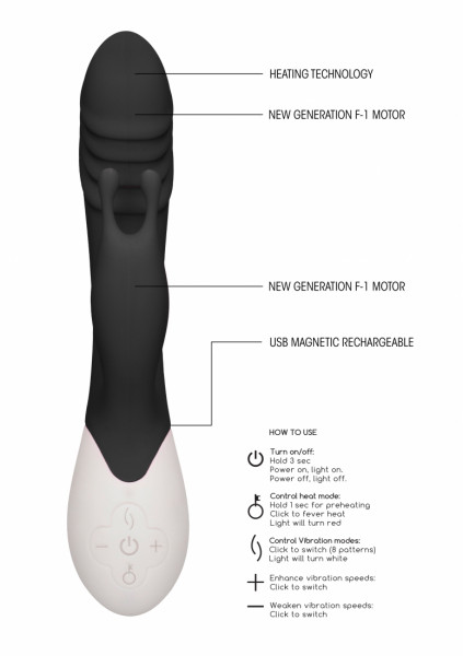 Ignite - Rechargeable Heating G-Spot Rabbit Vibrator - Black - Best Silicone Sex Toys