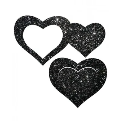 Pastease Glitter Peek A Boob Hearts Pasties Black