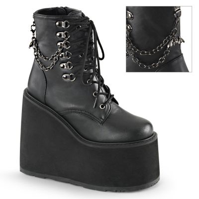 5 1 2 inches Wedge PF Lace Up Boot w Bat Charm Chains Side Zip