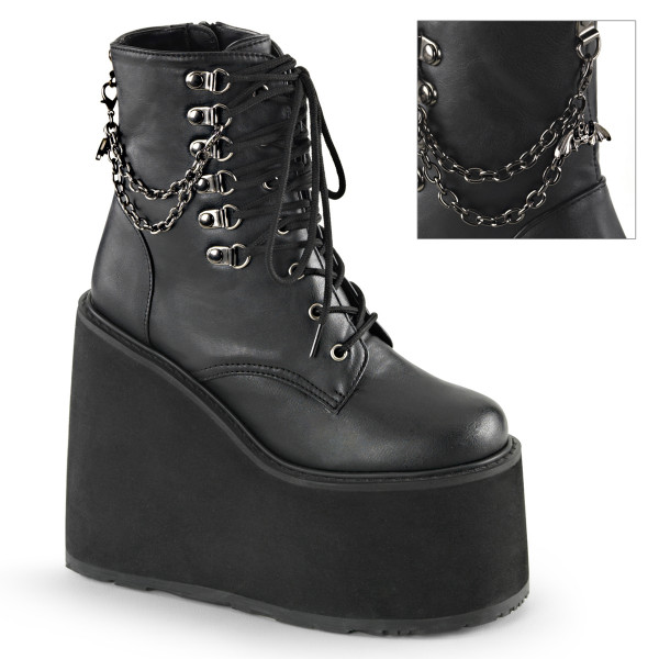 5 1/2 inches Wedge PF Lace-Up Boot w/Bat Charm Chains, Side Zip