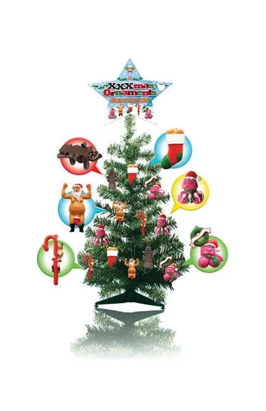 2 ft. tall xmas tree w/24 xxxmas ornaments