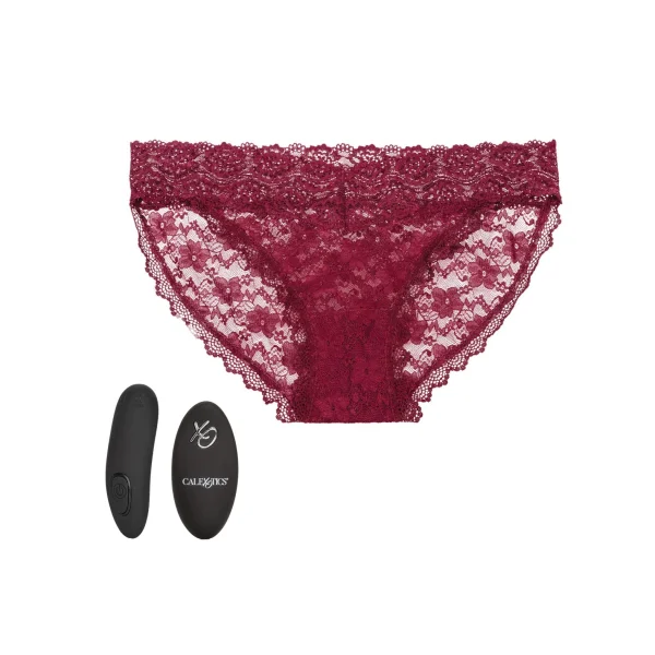 Remote Control Lace Panty Set - L- XL - Burgundy