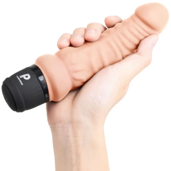 Powercocks Realistic Silicone Waterproof Rechargeable 6" Vibrator - Vanilla