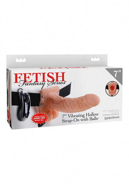 Vibrating Hollow Strap-On with Balls - 7 Inch - Skin - Strap On Sex Toy