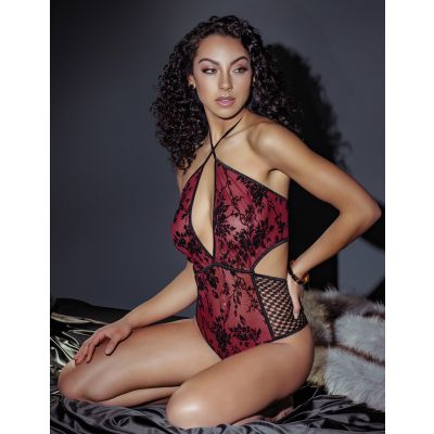Coquette Criss Cross Strap Fishnet And Lace Teddy