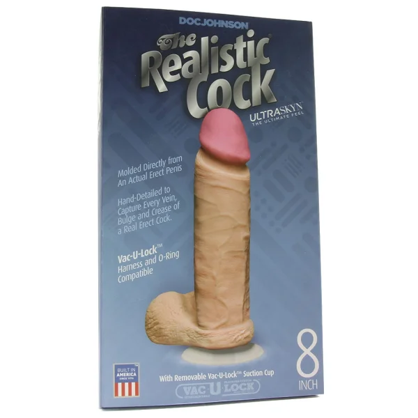 Doc Johnson The Realistic Cock UR3 8" - Vac-U-Lock Compatible Suction Cup - Vanilla