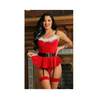 Play How Rudolph You Costume Sexy Santa Costume Set Velvet Tie back Babydoll Matching Panty With