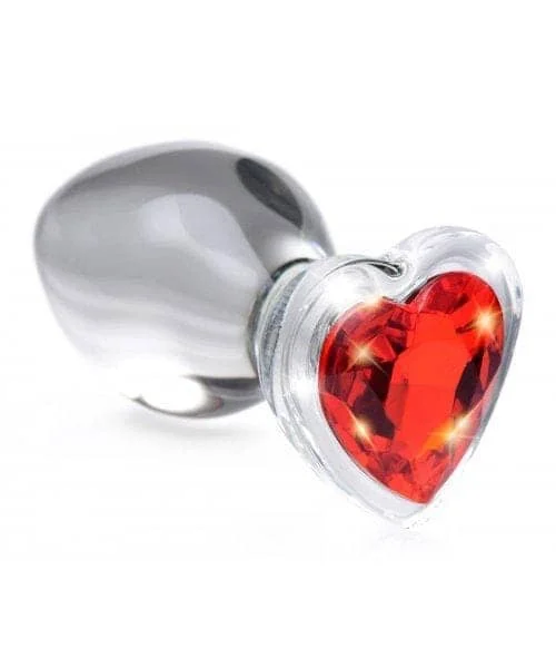 Red Heart Gem Glass Anal Plug - Large