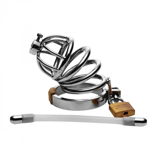 Stainless Steel Chastity Cage with Silicone Urethral Plug — image 16 of 17