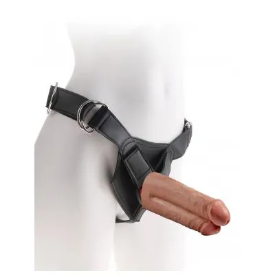 King Cock Strap On Harness with 7 inches Two Cocks One Hole Tan