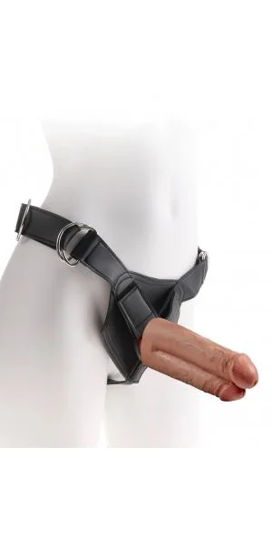 King Cock Strap On Harness with 7 inches Two Cocks One Hole Tan
