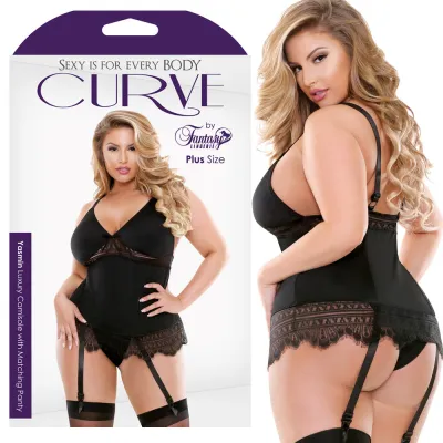 Curve Yasmin Camisole w Panty Blk 3X 4X