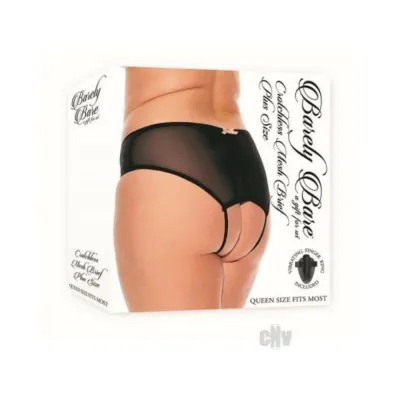 Clitoral Stimulation Barely Bare Crotchless Mesh Brief With Vibrating Finger Ring Black Queen Size