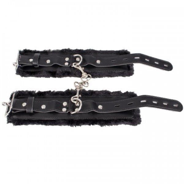 Bondara Faux Leather Furry Padlocked Wrist Cuffs — image 4 of 4