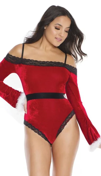 Elegant Red Velvet Off The Shoulder Teddy