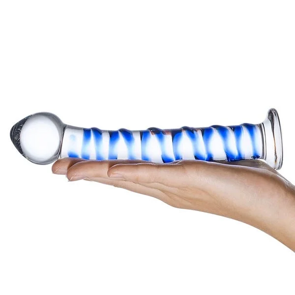 Glas 7.5in Blue Spiral Glass Dildo