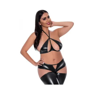 Magic Silk Liquid Onyx Halter Bra Cutout Pants Black Queen