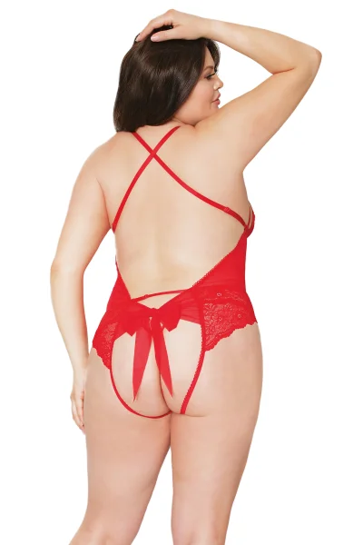 Plus-Size Red Lace & Mesh All-Access Teddy — image 6 of 9