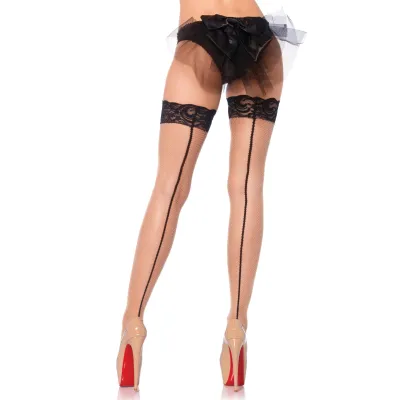 Stay Up Lace Top Fishnet Thigh Highs One Size Nude black