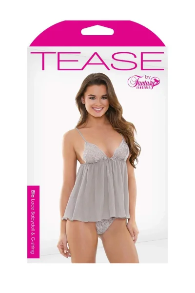 Ella Lace Babydoll and G-String - Dove-gray - S-m