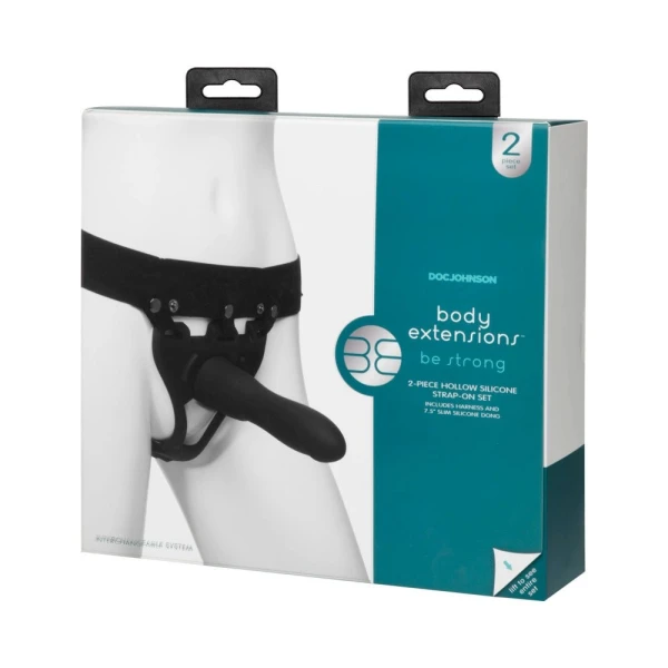 Body Extensions Hollow Large Dong Strap On Set Black