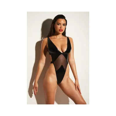 Women s Lingerie Oh L L Chri Limitless Soft Cup High Leg Vinyl And Mesh Teddy S m