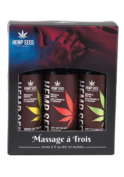 Hemp Seed Massage Oil Holiday Gift Set in 2oz/60mL x 3