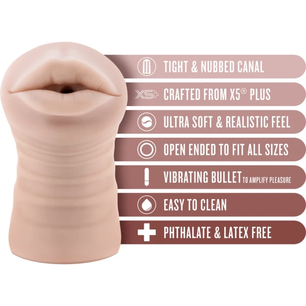 EnLust Nicole Open Ended Vibrating Mouth Penis Masturbator By Blush - Vanilla