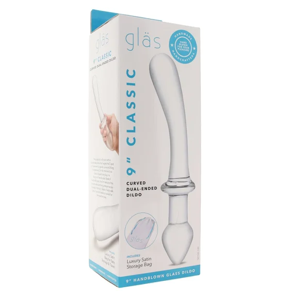 Gläs 9" Classic Curved Dual-Ended Glass Dildo  - Clear