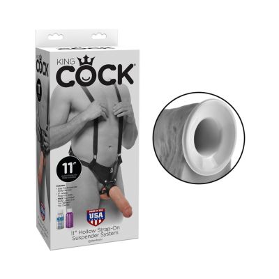 King Cock 11 In Hollow Strap On Suspender System Flesh