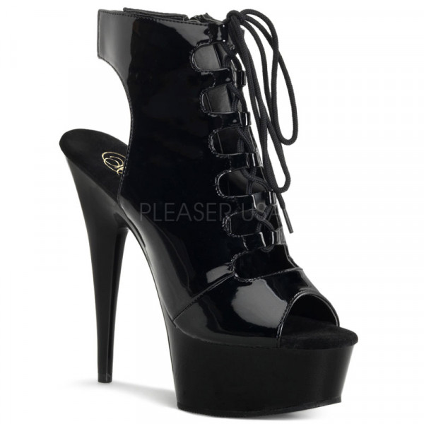 DELIGHT-600-20 - 6" Heel, 1 3/4" PF Open Toe/Back Front Lace Up Ankle Bootie