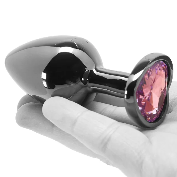 Shots Ouch! Heart Gem Butt Plug Medium - Gunmetal/Amethyst