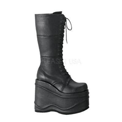 WAVE 302 5 3 4 Goth Punk Cyber Lace Up P F Blk Pu Knee BT