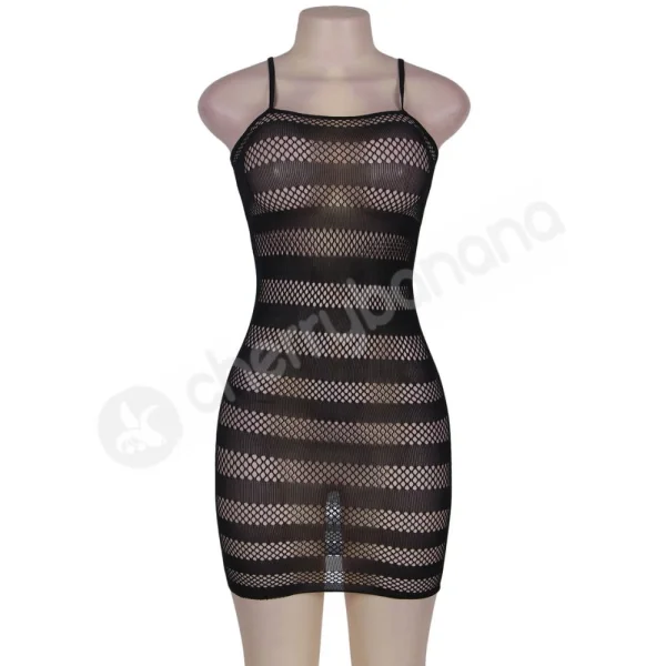 Cherry Banana Plus Size Black Fishnet Striped Dress