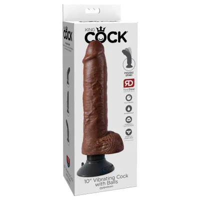 King Cock 10 Inch Vibrating Cock With Balls Brown