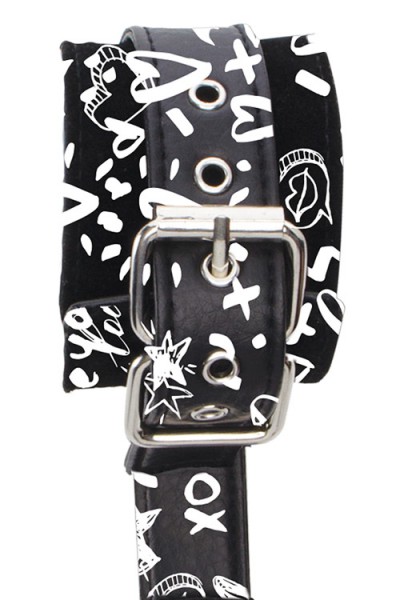 OUCH! Graffiti Leather Cuffs with Handle