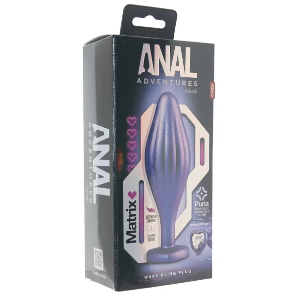Anal Adventures Matrix Wavy Bling Silicone Butt Plug By Blush - Sapphire