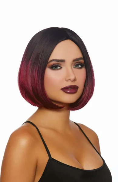 Mid-Length Black and Burgandy Ombre Bob Wig