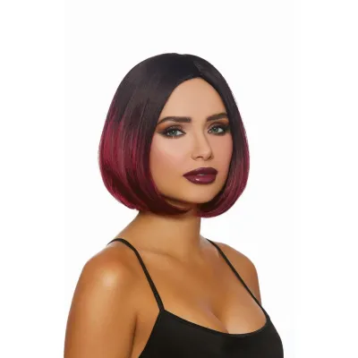 Mid Length Black and Burgandy Ombre Bob Wig