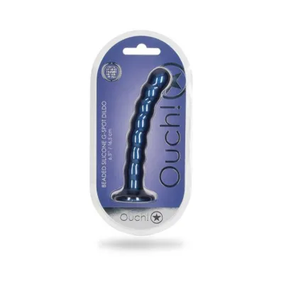 Realistic Dildos Shots Ouch Beaded Silicone 6 5 In G spot Dildo Metallic Blue