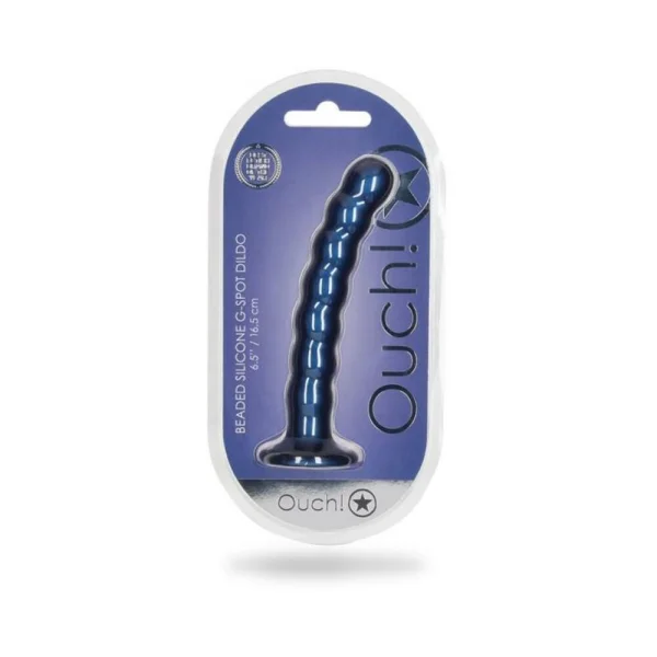 Realistic Dildos: Shots Ouch! Beaded Silicone 6.5 In. G-spot Dildo Metallic Blue